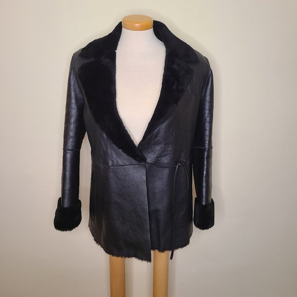 Stylish Mid-Length Front Tie Sheepskin Coat - Picture 3 of 14